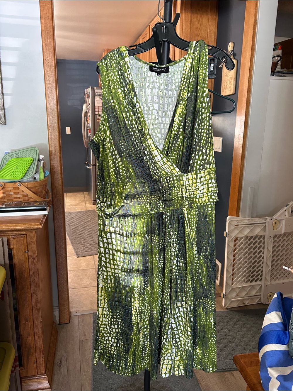 Jones New York Green and Black Patterned Midi Dress